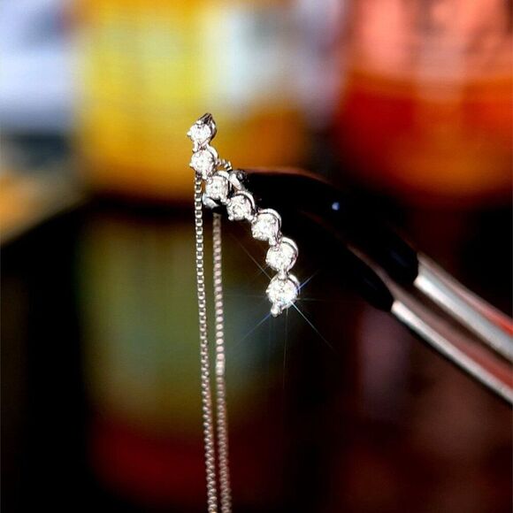 10K White Gold Diamond Journey Necklace - Picture 2 of 8